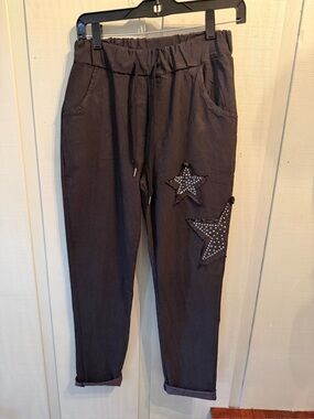 Gigi Moda Embellished Star Jogger Pants in Charcoal